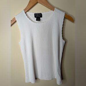 Vintage 90s Finity Women’s Petite L White Tank Top Blouse With Trim Detail Chic